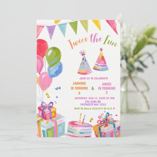 Colorful Twice the Fun Sibling Birthday  招待状 (スタンド正面)