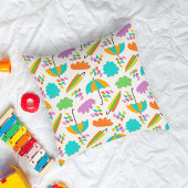 Colorful Umbrellas with Clouds and Raindrops クッション