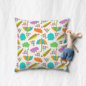 Colorful Umbrellas with Clouds and Raindrops クッション