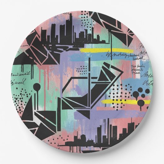 Colorful Urban Graffiti Pattern (11) ペーパープレート (正面)