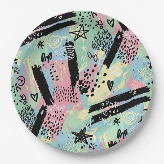 Colorful Urban Graffiti Pattern (12) ペーパープレート (正面)