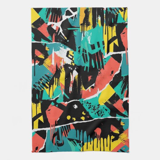 Colorful Urban Graffiti Pattern (13) キッチンタオル (縦)