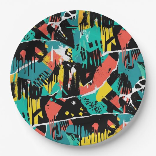 Colorful Urban Graffiti Pattern (13) ペーパープレート (正面)