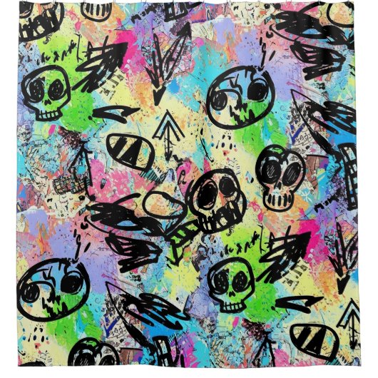 Colorful Urban Graffiti Pattern (1) シャワーカーテン (正面)