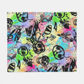 Colorful Urban Graffiti Pattern (1) フリースブランケット (正面(横))