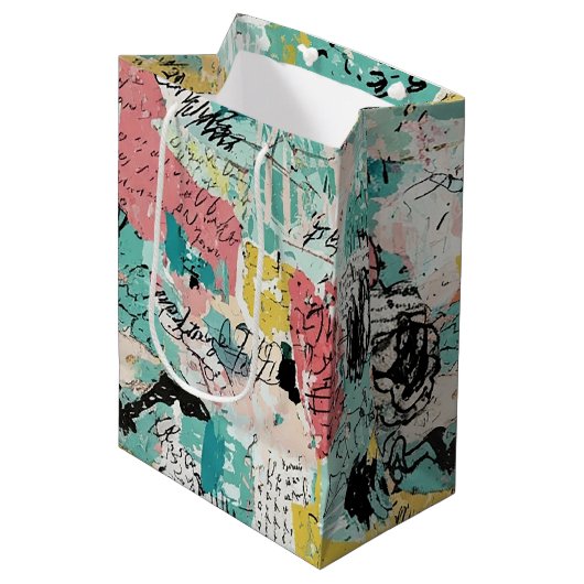 Colorful Urban Graffiti Pattern (2) ミディアムペーパーバッグ (正面アングル)