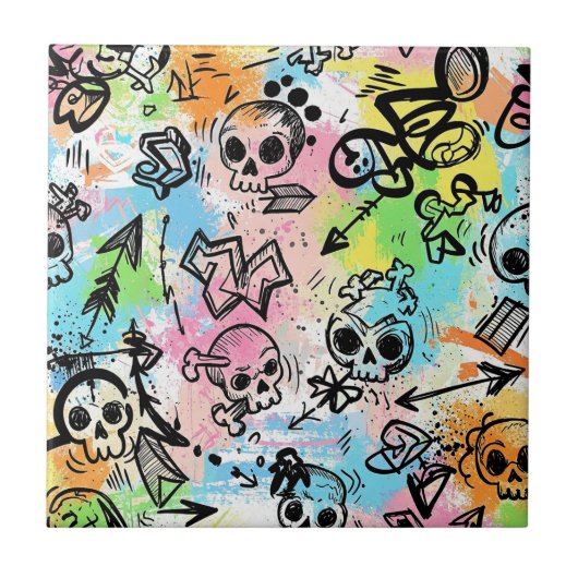 Colorful Urban Graffiti Pattern (6) タイル (正面)