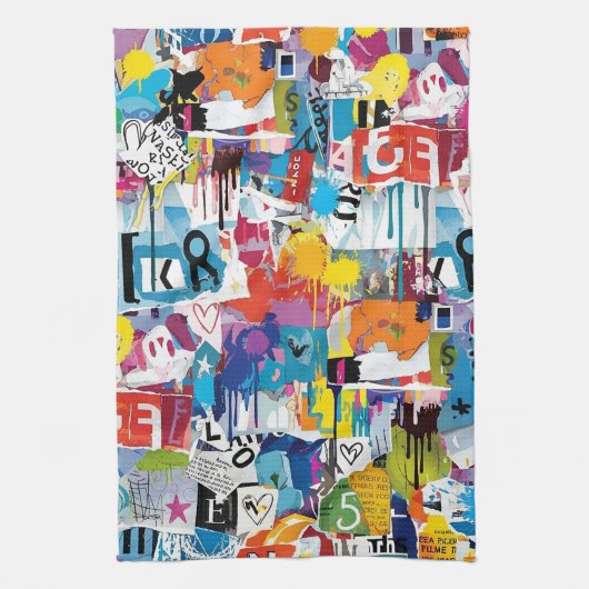 Colorful Urban Graffiti Pattern (8) キッチンタオル (縦)