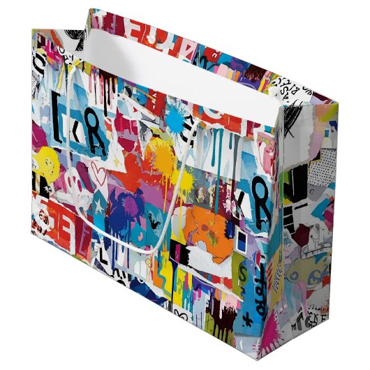 Colorful Urban Graffiti Pattern (8) ラージペーパーバッグ (正面アングル)