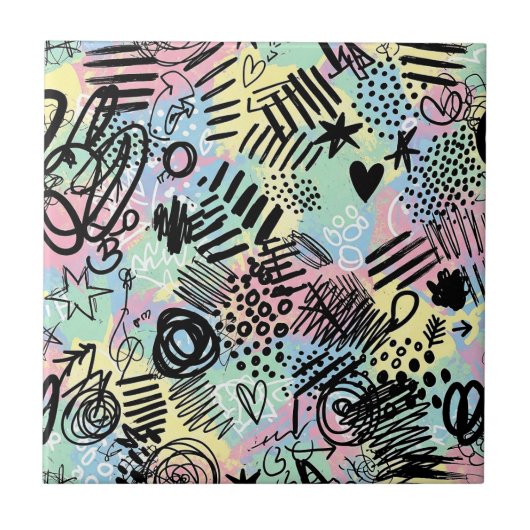 Colorful Urban Graffiti Pattern (9) タイル (正面)