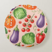 Colorful Vegetable Pattern Illustration ラウンドクッション (正面)
