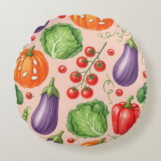 Colorful Vegetable Pattern Illustration ラウンドクッション