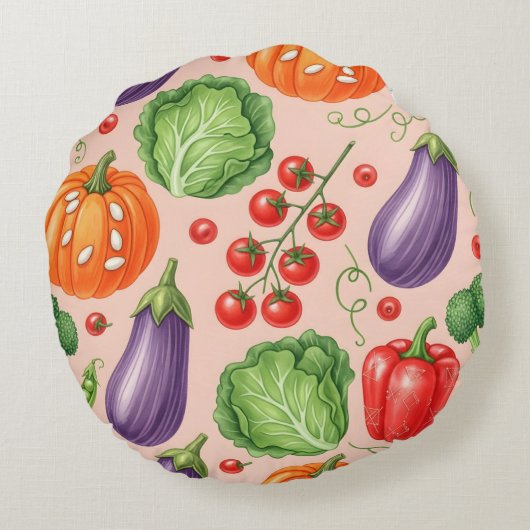 Colorful Vegetable Pattern Illustration ラウンドクッション (裏面)