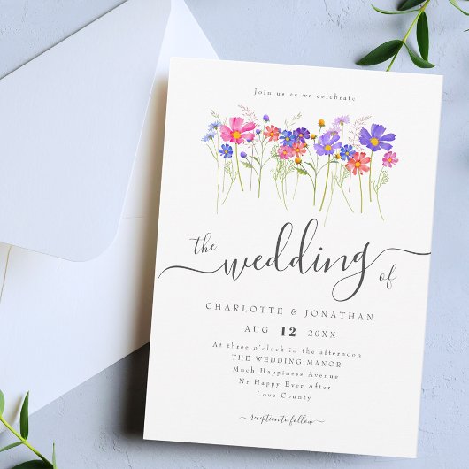 Colorful Vibrant Bold Wildflowers Wedding 招待状