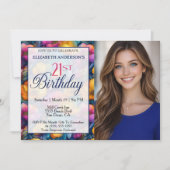 Colorful Vibrant Poppy Flower 21st Photo Birthday 招待状 (正面)