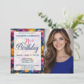 Colorful Vibrant Poppy Flower 21st Photo Birthday 招待状 (スタンド正面)