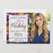 Colorful Vibrant Poppy Flower 25th Birthday Photo 招待状 (正面)