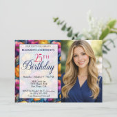 Colorful Vibrant Poppy Flower 25th Birthday Photo 招待状 (スタンド正面)