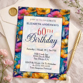 Colorful Vibrant Poppy Flower 60th Birthday 招待状