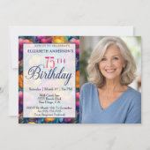 Colorful Vibrant Poppy Flower 75th Birthday Photo 招待状 (正面)