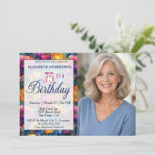 Colorful Vibrant Poppy Flower 75th Birthday Photo 招待状 (スタンド正面)