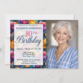 Colorful Vibrant Poppy Flower 80th Birthday Photo 招待状 (正面)