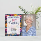 Colorful Vibrant Poppy Flower 80th Birthday Photo 招待状 (スタンド正面)