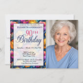 Colorful Vibrant Poppy Flower 90th Birthday Photo 招待状 (正面)