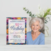 Colorful Vibrant Poppy Flower 90th Birthday Photo 招待状 (スタンド正面)