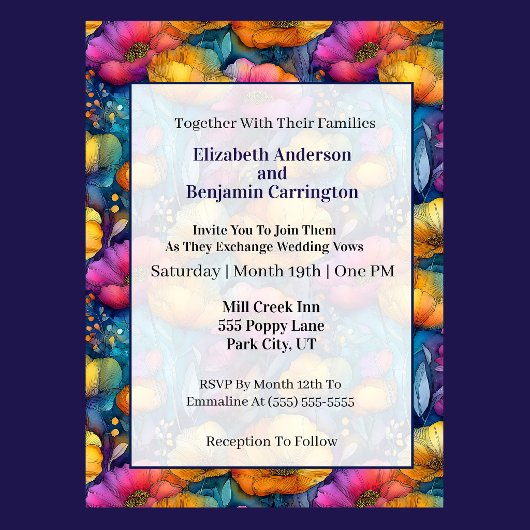 Colorful Vibrant Poppy Flower Wedding 招待状