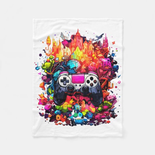 Colorful Video Game Controller Tie Dye Cool Gamer  フリースブランケット (正面)