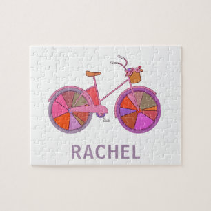 Colorful Vintage Bike Flowers Illustration Name ジグソーパズル