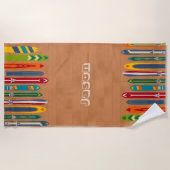 Colorful Vintage Skis Personalized ビーチタオル (正面)