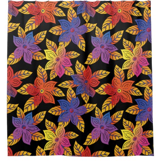 Colorful Warm Flowers シャワーカーテン (正面)