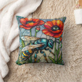 Colorful Wasp Stained Glass Poppy Mosaic Steampunk クッション (ブランケット)