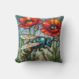 Colorful Wasp Stained Glass Poppy Mosaic Steampunk クッション