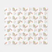 Colorful Watercolor Bunnies And Happy Easter Text フリースブランケット (正面(横))