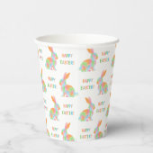 Colorful Watercolor Bunnies And Happy Easter Text 紙コップ (右)