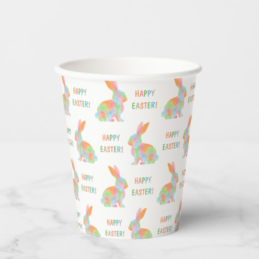 Colorful Watercolor Bunnies And Happy Easter Text 紙コップ (正面)