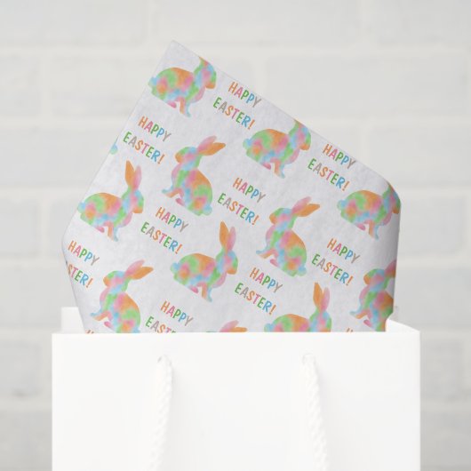 Colorful Watercolor Bunnies And Happy Easter Text 薄葉紙 (ギフトバッグ)