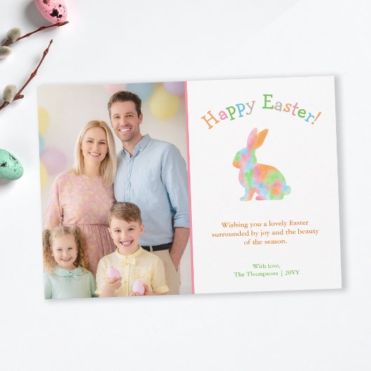 Colorful Watercolor Bunny Family Easter Photo カード