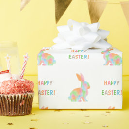 Colorful Watercolor Bunny Pattern Happy Easter ラッピングペーパー
