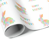 Colorful Watercolor Bunny Pattern Happy Easter ラッピングペーパー (ロールコーナー)