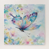 Colorful Watercolor Butterfly Floral ジグソーパズル (横)