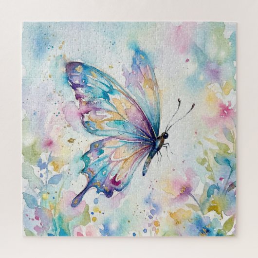 Colorful Watercolor Butterfly Floral ジグソーパズル (縦)