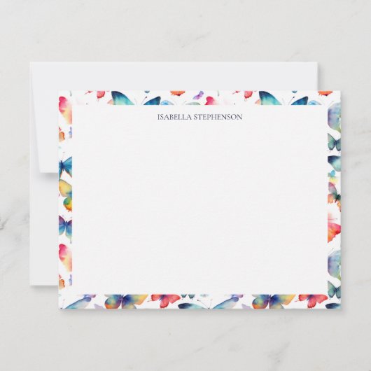 Colorful Watercolor Butterfly Pattern  ノートカード (正面)