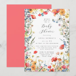 Colorful Watercolor Floral Baby Shower 招待状
