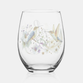 Colorful Watercolor Floral birds Hummingbird Harmo ステムなしワイングラス