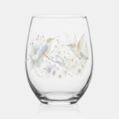 Colorful Watercolor Floral birds Hummingbird Harmo ステムなしワイングラス (正面)