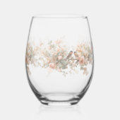 Colorful Watercolor Floral birds wedding ステムなしワイングラス (裏面)